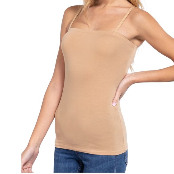 NWT- Soft and Stretchy Women's Tube Top Camisole with Adjustable Straps, Nude - Picture 3 of 4